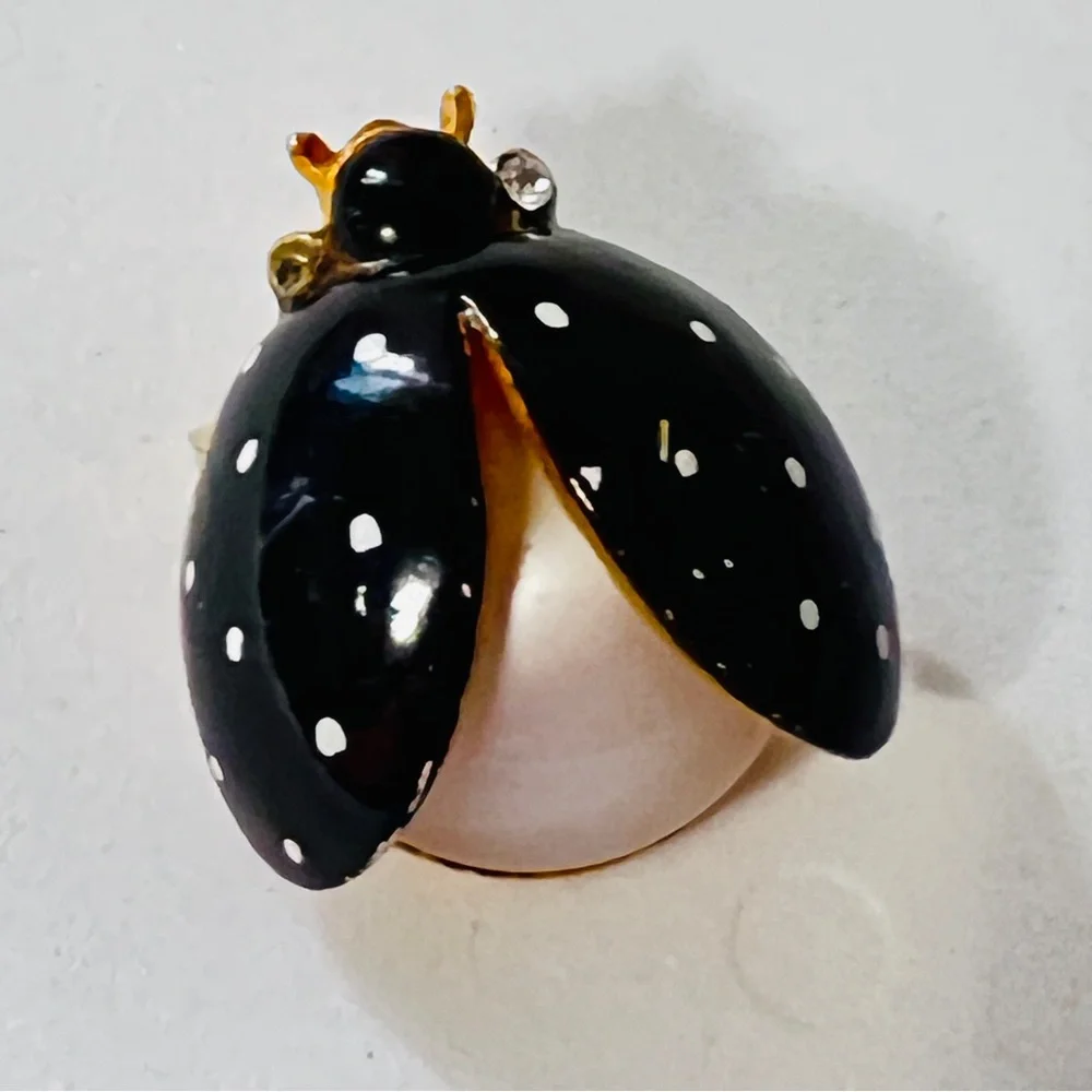 Black snd White Ladybug Brooch Pin Unsigned Vintage